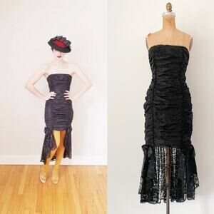 Vintage ‘80s Gunne Sax Goth Prom Dress‎ Fishtail Hem Rare HTF Dark Martitia